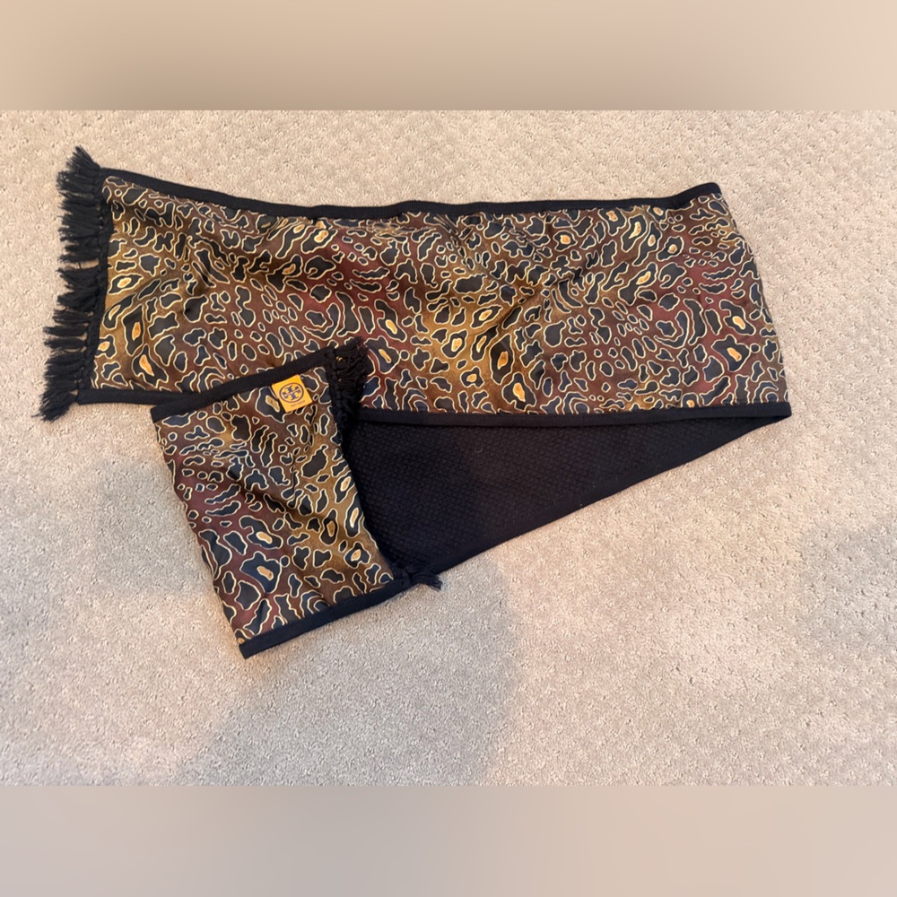 Tory Burch Black and Brown Leopard Patterned Scarf